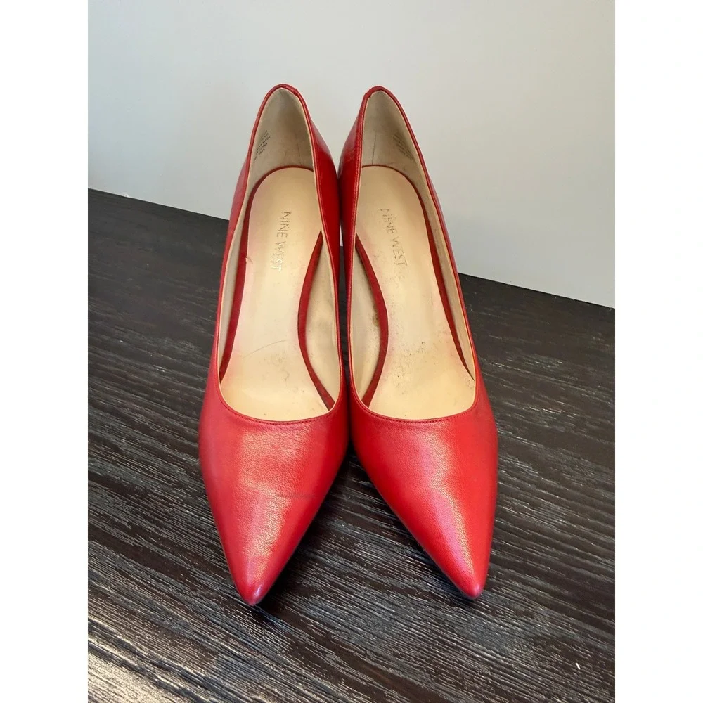 Nine West NWJACKPOT Red Leather Pointed Toe Stiletto Pumps Heels Womens 8M
